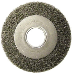 Weiler - 8" OD, 2" Arbor Hole, Crimped Stainless Steel Wheel Brush - 1" Face Width, 1-3/8" Trim Length, 0.0118" Filament Diam, 4,500 RPM - Exact Tool & Supply