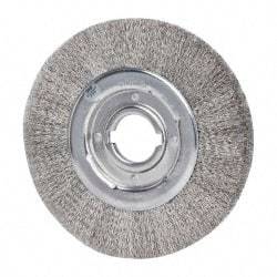 Weiler - 10" OD, 2" Arbor Hole, Crimped Stainless Steel Wheel Brush - 1-1/8" Face Width, 2" Trim Length, 0.0118" Filament Diam, 3,600 RPM - Exact Tool & Supply