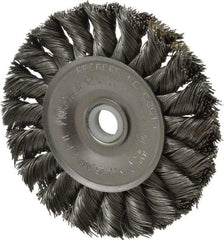 Weiler - 3" OD, 1/2" Arbor Hole, Knotted Steel Wheel Brush - 3/8" Face Width, 5/8" Trim Length, 0.014" Filament Diam, 25,000 RPM - Exact Tool & Supply