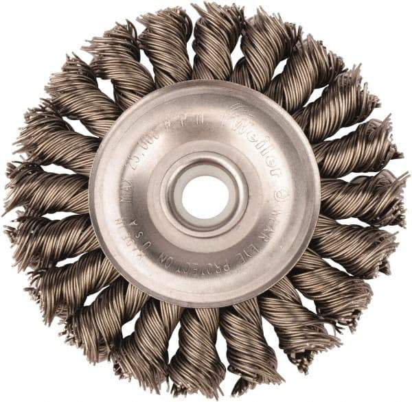 Weiler - 3" OD, 1/2" Arbor Hole, Knotted Steel Wheel Brush - 3/8" Face Width, 5/8" Trim Length, 0.02" Filament Diam, 25,000 RPM - Exact Tool & Supply