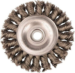 Weiler - 3" OD, 1/2" Arbor Hole, Knotted Steel Wheel Brush - 3/8" Face Width, 5/8" Trim Length, 0.02" Filament Diam, 25,000 RPM - Exact Tool & Supply