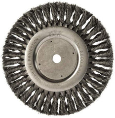 Weiler - 8" OD, 5/8" Arbor Hole, Knotted Steel Wheel Brush - 5/8" Face Width, 1-5/8" Trim Length, 0.0118" Filament Diam, 6,000 RPM - Exact Tool & Supply