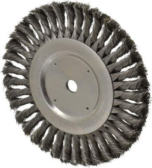 Weiler - 8" OD, 5/8" Arbor Hole, Knotted Steel Wheel Brush - 5/8" Face Width, 1-5/8" Trim Length, 0.016" Filament Diam, 6,000 RPM - Exact Tool & Supply