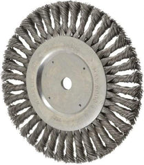 Weiler - 8" OD, 5/8" Arbor Hole, Knotted Steel Wheel Brush - 5/8" Face Width, 1-5/8" Trim Length, 0.023" Filament Diam, 6,000 RPM - Exact Tool & Supply