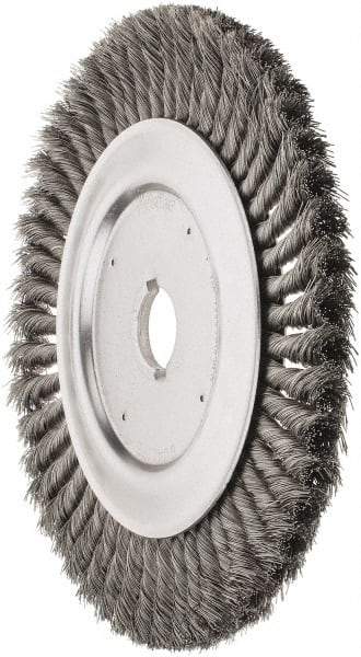 Weiler - 10" OD, 1-1/4" Arbor Hole, Knotted Steel Wheel Brush - 3/4" Face Width, 1-3/4" Trim Length, 0.016" Filament Diam, 4,500 RPM - Exact Tool & Supply