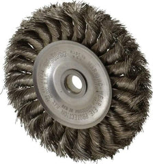 Weiler - 4" OD, 1/2" Arbor Hole, Knotted Stainless Steel Wheel Brush - 1/2" Face Width, 7/8" Trim Length, 0.0118" Filament Diam, 20,000 RPM - Exact Tool & Supply