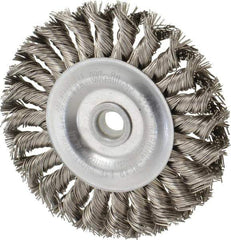 Weiler - 4" OD, 1/2" Arbor Hole, Knotted Stainless Steel Wheel Brush - 1/2" Face Width, 7/8" Trim Length, 0.02" Filament Diam, 20,000 RPM - Exact Tool & Supply