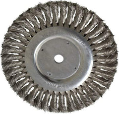 Weiler - 8" OD, 5/8" Arbor Hole, Knotted Stainless Steel Wheel Brush - 5/8" Face Width, 1-5/8" Trim Length, 0.016" Filament Diam, 6,000 RPM - Exact Tool & Supply