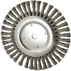 Weiler - 8" OD, 5/8" Arbor Hole, Knotted Steel Wheel Brush - 1/2" Face Width, 1-5/8" Trim Length, 0.023" Filament Diam, 6,000 RPM - Exact Tool & Supply