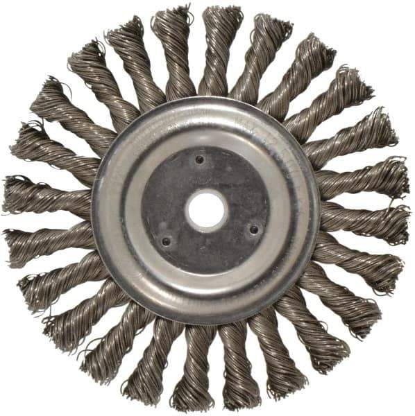 Weiler - 6" OD, 5/8" Arbor Hole, Knotted Steel Wheel Brush - 1/2" Face Width, 1-3/8" Trim Length, 0.023" Filament Diam, 12,500 RPM - Exact Tool & Supply