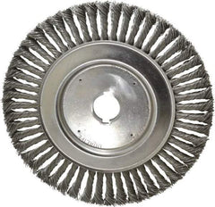 Weiler - 10" OD, 1-1/4" Arbor Hole, Knotted Steel Wheel Brush - 1/2" Face Width, 1-3/4" Trim Length, 0.023" Filament Diam, 4,500 RPM - Exact Tool & Supply
