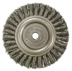 Weiler - 6" OD, 5/8-11 Arbor Hole, Knotted Steel Wheel Brush - 1/2" Face Width, 1-1/4" Trim Length, 0.023" Filament Diam, 12,500 RPM - Exact Tool & Supply