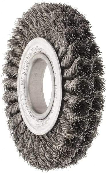 Weiler - 6" OD, 2" Arbor Hole, Knotted Steel Wheel Brush - 7/8" Face Width, 1-3/8" Trim Length, 0.016" Filament Diam, 8,000 RPM - Exact Tool & Supply