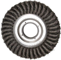 Weiler - 8" OD, 2" Arbor Hole, Knotted Steel Wheel Brush - 1" Face Width, 1-5/8" Trim Length, 0.016" Filament Diam, 6,000 RPM - Exact Tool & Supply