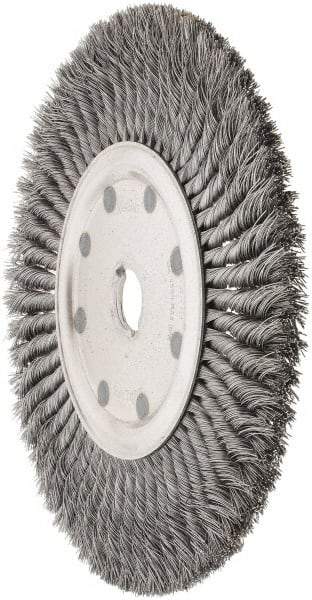 Weiler - 12" OD, 1-1/4" Arbor Hole, Knotted Steel Wheel Brush - 5/8" Face Width, 2-1/4" Trim Length, 0.02" Filament Diam, 4,500 RPM - Exact Tool & Supply
