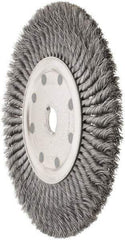 Weiler - 12" OD, 1-1/4" Arbor Hole, Knotted Steel Wheel Brush - 5/8" Face Width, 2-1/4" Trim Length, 0.02" Filament Diam, 4,500 RPM - Exact Tool & Supply