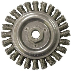 Weiler - 5" OD, 5/8-11 Arbor Hole, Knotted Steel Wheel Brush - 1/2" Face Width, 7/8" Trim Length, 0.023" Filament Diam, 12,500 RPM - Exact Tool & Supply