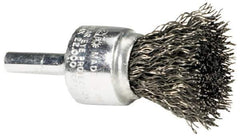 Weiler - 1/2" Brush Diam, Crimped, End Brush - 1/4" Diam Steel Shank, 25,000 Max RPM - Exact Tool & Supply