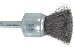 Weiler - 3/4" Brush Diam, Crimped, End Brush - 1/4" Diam Steel Shank, 22,000 Max RPM - Exact Tool & Supply