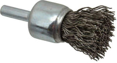 Weiler - 3/4" Brush Diam, Crimped, End Brush - 1/4" Diam Steel Shank, 22,000 Max RPM - Exact Tool & Supply