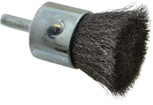 Weiler - 1" Brush Diam, Crimped, End Brush - 1/4" Diam Steel Shank, 22,000 Max RPM - Exact Tool & Supply