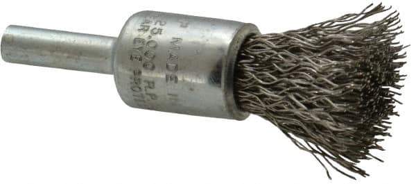 Weiler - 1/2" Brush Diam, Crimped, End Brush - 1/4" Diam Steel Shank, 25,000 Max RPM - Exact Tool & Supply