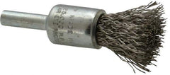Weiler - 1/2" Brush Diam, Crimped, End Brush - 1/4" Diam Steel Shank, 25,000 Max RPM - Exact Tool & Supply