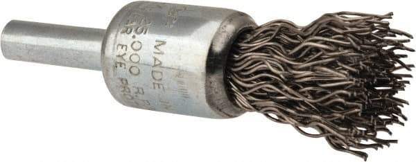 Weiler - 1/2" Brush Diam, Crimped, End Brush - 1/4" Diam Steel Shank, 25,000 Max RPM - Exact Tool & Supply