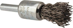 Weiler - 1/2" Brush Diam, Crimped, End Brush - 1/4" Diam Steel Shank, 25,000 Max RPM - Exact Tool & Supply
