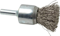 Weiler - 3/4" Brush Diam, Crimped, End Brush - 1/4" Diam Steel Shank, 22,000 Max RPM - Exact Tool & Supply