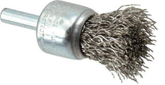 Weiler - 3/4" Brush Diam, Crimped, End Brush - 1/4" Diam Steel Shank, 22,000 Max RPM - Exact Tool & Supply