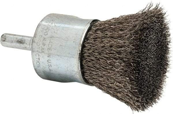 Weiler - 1" Brush Diam, Crimped, End Brush - 1/4" Diam Steel Shank, 22,000 Max RPM - Exact Tool & Supply