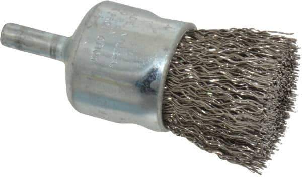 Weiler - 1" Brush Diam, Crimped, End Brush - 1/4" Diam Steel Shank, 22,000 Max RPM - Exact Tool & Supply