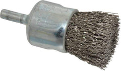 Weiler - 1" Brush Diam, Crimped, End Brush - 1/4" Diam Steel Shank, 22,000 Max RPM - Exact Tool & Supply