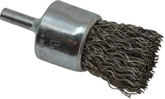 Weiler - 1" Brush Diam, Crimped, End Brush - 1/4" Diam Steel Shank, 22,000 Max RPM - Exact Tool & Supply