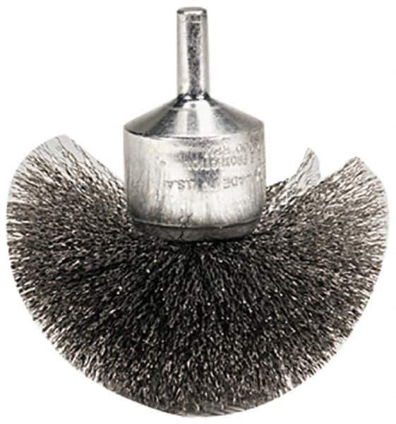 Weiler - 2-3/4" Brush Diam, Crimped, Flared End Brush - 1/4" Diam Shank, 16,000 Max RPM - Exact Tool & Supply