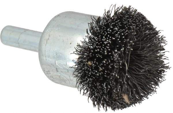 Weiler - 1-1/4" Brush Diam, Crimped, Flared End Brush - 1/4" Diam Shank, 20,000 Max RPM - Exact Tool & Supply
