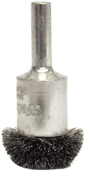 Weiler - 1" Brush Diam, Crimped, Flared End Brush - 1/4" Diam Shank, 25,000 Max RPM - Exact Tool & Supply