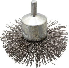 Weiler - 3" Brush Diam, Crimped, Flared End Brush - 1/4" Diam Shank, 16,000 Max RPM - Exact Tool & Supply