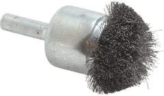 Weiler - 1-1/4" Brush Diam, Crimped, Flared End Brush - 1/4" Diam Shank, 20,000 Max RPM - Exact Tool & Supply