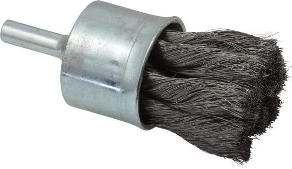 Weiler - 1-1/8" Brush Diam, Knotted, End Brush - 1/4" Diam Shank, 20,000 Max RPM - Exact Tool & Supply