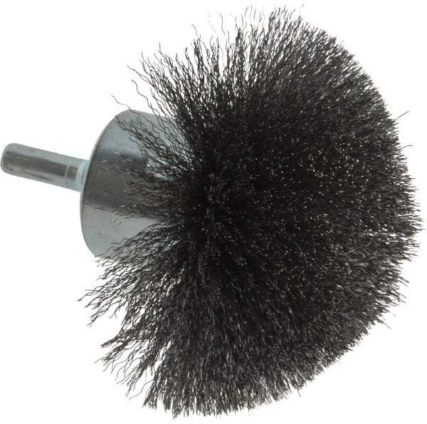 Weiler - 3" Brush Diam, Crimped, Flared End Brush - 1/4" Diam Shank, 16,000 Max RPM - Exact Tool & Supply