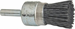 Weiler - 180 Grit, 3/4" Brush Diam, Crimped, End Brush - Very Fine Grade, 1/4" Diam Shank, 10,000 Max RPM - Exact Tool & Supply