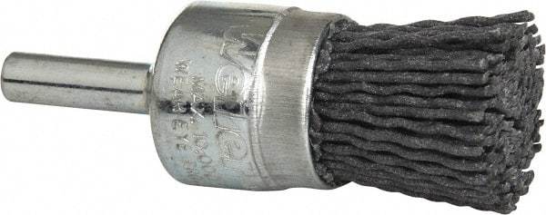 Weiler - 120 Grit, 3/4" Brush Diam, Crimped, End Brush - Fine Grade, 1/4" Diam Shank, 10,000 Max RPM - Exact Tool & Supply