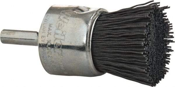Weiler - 320 Grit, 1" Brush Diam, Crimped, End Brush - Extra Fine Grade, 1/4" Diam Shank, 10,000 Max RPM - Exact Tool & Supply