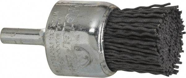 Weiler - 180 Grit, 1" Brush Diam, Crimped, End Brush - Very Fine Grade, 1/4" Diam Shank, 10,000 Max RPM - Exact Tool & Supply