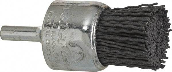 Weiler - 120 Grit, 1" Brush Diam, Crimped, End Brush - Fine Grade, 1/4" Diam Shank, 10,000 Max RPM - Exact Tool & Supply