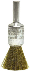 Weiler - 5" Diam, 5/8-11 Threaded Arbor, Brass Fill Cup Brush - 0.014 Wire Diam, 1-1/4" Trim Length, 8,000 Max RPM - Exact Tool & Supply