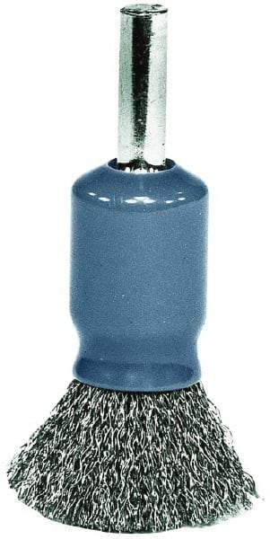 Weiler - 1/2" Brush Diam, Crimped, End Brush - 1/4" Diam Shank, 25,000 Max RPM - Exact Tool & Supply