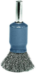 Weiler - 1/2" Brush Diam, Crimped, End Brush - 1/4" Diam Shank, 25,000 Max RPM - Exact Tool & Supply